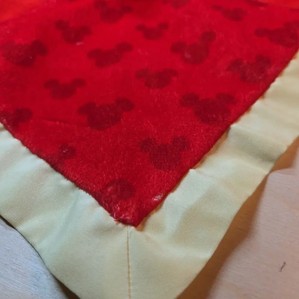 Disney Baby Mickey Mouse Blanket Red Yellow Trim Crinkle Ears Security Lovey